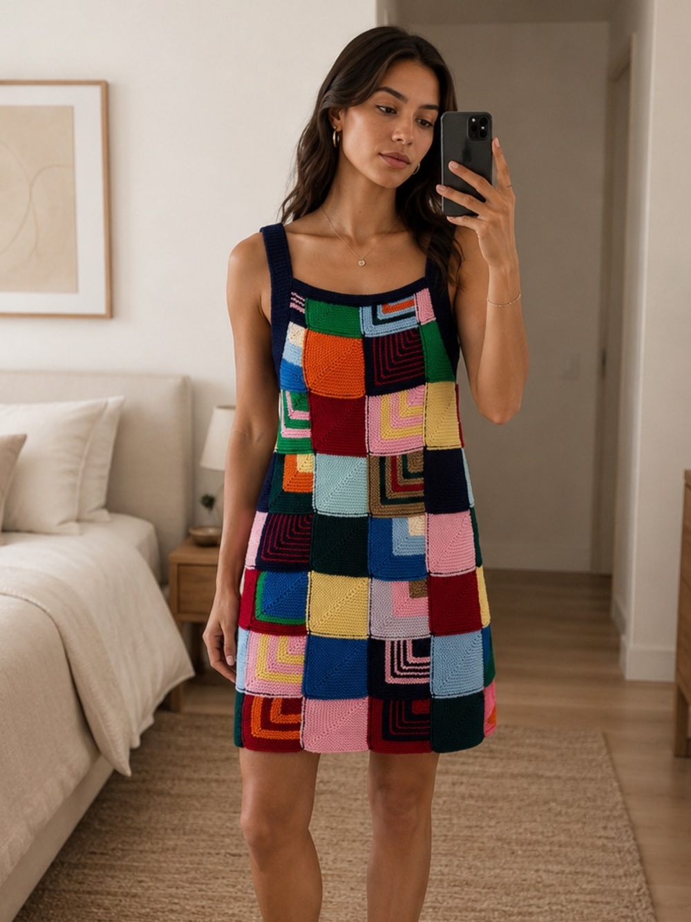 RE/DONE Patchwork Knit Mini Dress Multicolor Sleeveless Colorblock Size L